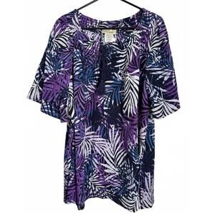 NEW Davina Women's Blouse Size 2X Purple Tropical Cotton Floral Resort Casual